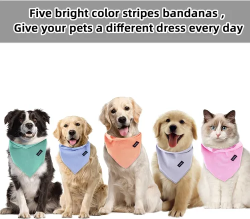 Miniatura 4 de Bandanas de San Valentín para perro, diseño de rayas rosadas, pechera ajustable para razas de perro, lindo pañuelo de algodón para perros pequeños