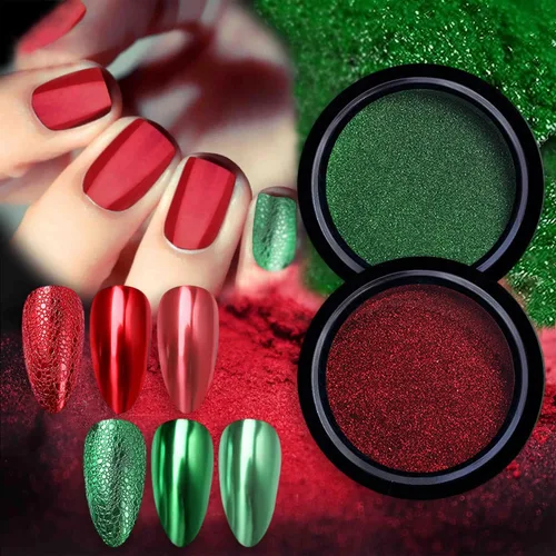 Polvo de uñas cromado, rojo, verde, efecto espejo metálico para uñas, diseño artístico, pigmento holográfico, purpurina para decoración de manicura,