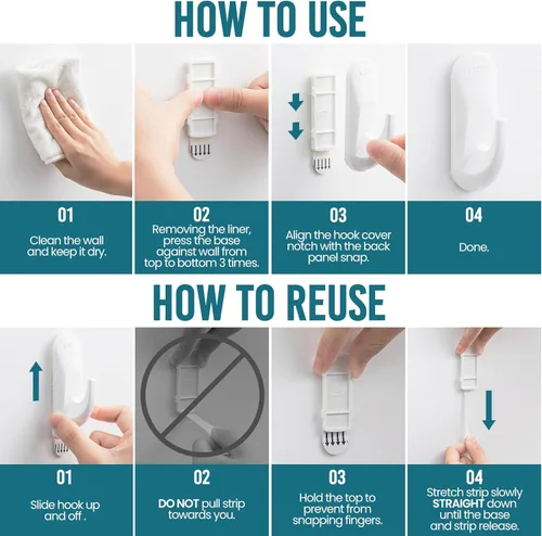 Miniatura 7 de TAILI Ganchos para Colgar, 2 Ganchos Adhesivos Grandes de Plástico y 4 Tiras Adhesivas, Ganchos Utilitarios Blancos para Pared Pintada, Sin Daños
