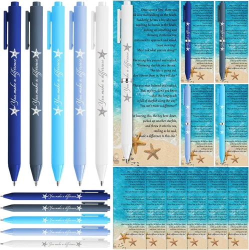 Geyoga 20 juegos de Starfish Story Employee Apreciation Gift You Make a Difference Bolígrafo Starfish Story Tarjeta motivacional con corbatas,