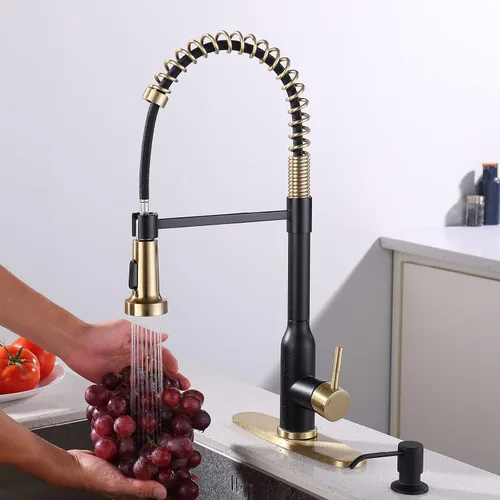 Miniatura 2 de Grifo de Cocina sin Contacto, KEER Sensor de Movimiento Inteligente sin Manos de Mango Único con Resorte para Fregadero de Cocina con Rociador Oro