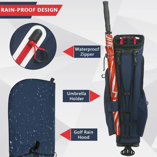 Miniatura 3 de Bolsa de golf con soporte de 14 divisiones, bolsa de golf ligera con soporte para hombres y mujeres Azul