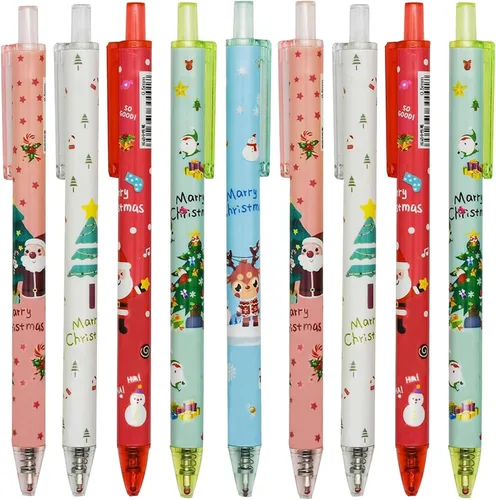 Maydahui 12 bolígrafos de gel de Navidad de dibujos animados, bolígrafos de impresión retráctiles de Papá Noel, árboles de Navidad, muñeco de nieve,