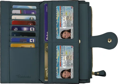 Miniatura 3 de Travelambo Cartera de mano de cuero genuino encerado de gran capacidad para mujer con bloqueo RFID