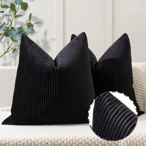 Miniatura 11 de YCOLL Juego de 2 fundas de almohada beige de 18 x 18 pulgadas, patrón de rayas de terciopelo, almohadas suaves para decoración del hogar, fundas