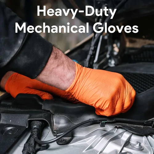 Miniatura 7 de WECARE Guantes de nitrilo de 8 mil, guantes de mecánico resistentes, con agarre de diamante, guantes desechables sin polvo ni látex Naranja