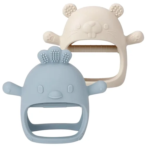 Paquete de 2 juguetes mordedores para bebés, guantes de silicona sin BPA para necesidades de succión, juguetes de dentición para bebés de 0 a 3 a 6