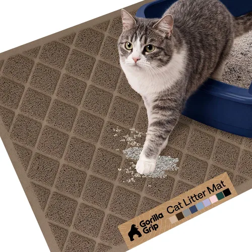 Miniatura 28 de Gorilla Grip - Tapete para atrapar la arena del arenero de gatos, 100% impermeable, fácil de limpiar, respaldo texturizado, suelos más limpios, se