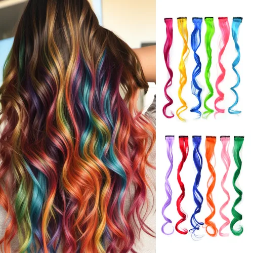 Miniatura 7 de 12 extensiones de cabello sintético lacio de color con clip, de 22 pulgadas, para mujeres, niños y niñas, reflejos para fiesta (liso, 12 colores)