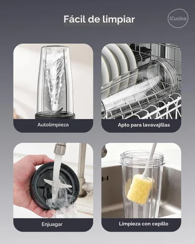 Miniatura 9 de iCucina Licuadora de batidos, licuadora personal para batidos y batidos, tecnología de pulso de 700 W, licuadoras de una sola porción con 2 vasos