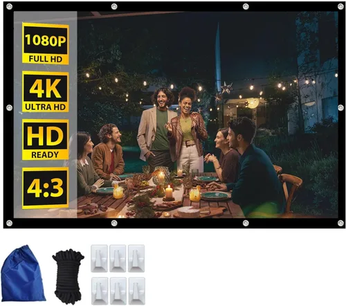 Pantalla de proyección de 60 a 300 pulgadas, pantalla de cine lavable de 2 caras para exteriores, pantalla de cine 4:3 HD 4K plegable, sin arrugas,