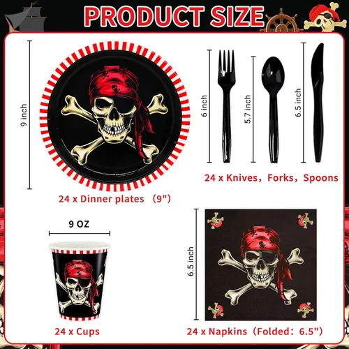 Miniatura 2 de DYLIVeS Suministros para fiesta de pirata, decoraciones de fiesta temática de pirata rojo, cráneo, cornisa pirata, regalos de fiesta de cumpleaños