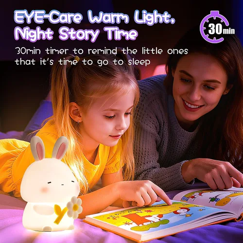 Miniatura 5 de Luz nocturna de conejo para niños, luz nocturna de conejo regulable de 3 niveles, 1200 mAh de silicona suave, lindo regalo de conejo de Pascua