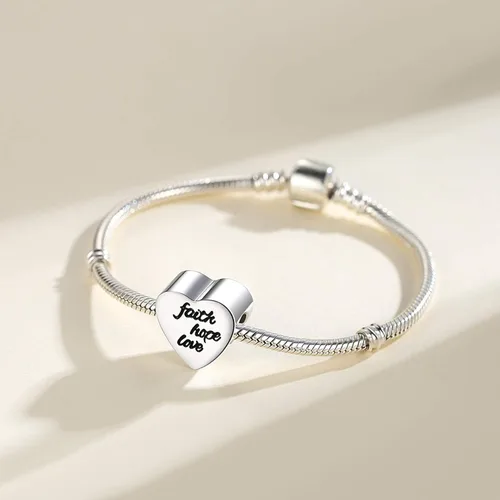 Miniatura 3 de CLYQCL Cuentas de abalorios para pulseras y collares de Pandora dijes en forma de corazón con fe esperanza amor Metal