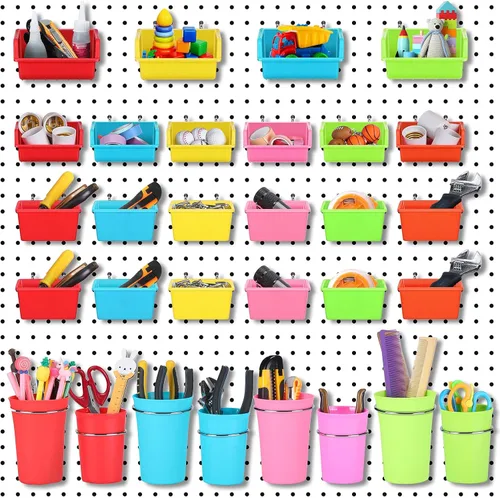 Miniatura 11 de Roowest Juego de 60 piezas de cubos para tablero de clavijas, juego de contenedores para tablero de clavijas, organizador de pared con ganchos