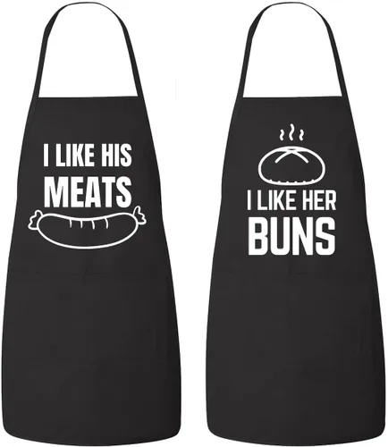 Miniatura 2 de Juego de delantales a juego para él y para ella: I Like her Buns, I Like His Meat, delantales de cocina para parejas, aniversario, regalo de boda