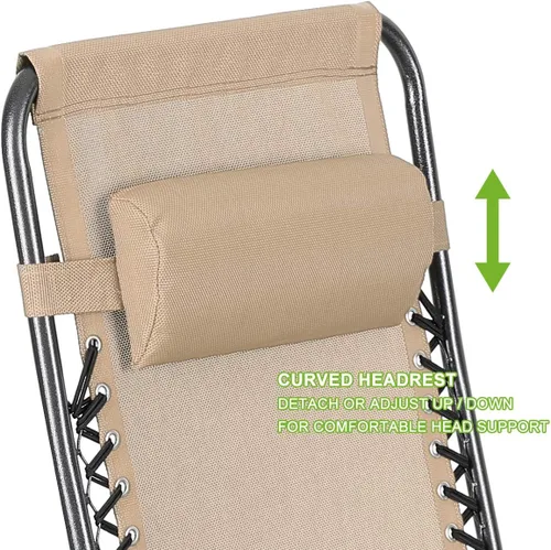 Miniatura 8 de Juego de 4 sillas reclinables de gravedad cero de malla de acero para acampar al aire libre con reposapiés, ajustable, almohada, bandeja, beige