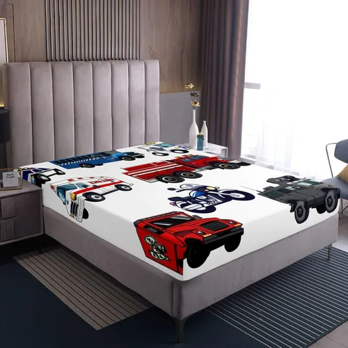 Miniatura 7 de Juego de ropa de cama para niños de policía para niños, tamaño individual, camión de bomberos, ambulancia, sábana bajera ajustable de dibujos