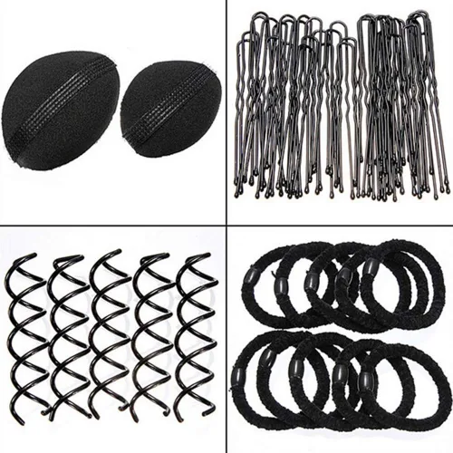 Miniatura 4 de 73 piezas de herramientas para trenzar el cabello con moño de peluca de cabello marrón, herramientas de peinado para el cabello, accesorios