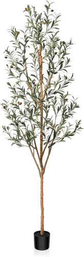 Kazeila Árbol de olivo artificial de 7 pies de alto, planta de seda sintética para decoración del hogar y la oficina, árbol en maceta falso con