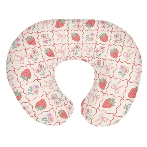 Miniatura 13 de Sweet Strawberry Baby Nursing Pillow Covers for Boy Girl Pastel Strawberries Floral Pink Bows Plaids Nursery Pillowcase for Breastfeeding Pillows