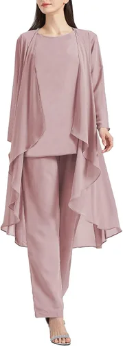 Miniatura 4 de Chiffon Mother of The Bride Pant Suits for Women 3 Piece Formal Dress with Jacket Long Evening Party Gown