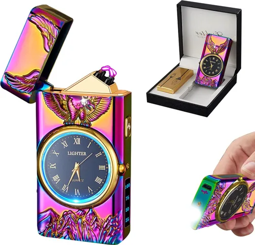 Miniatura 19 de Reloj Eléctrico Genial con Encendedor de Plasma de Doble Arco, Resistente al Viento, Recargable por USB con Indicación de Batería para Fuego, Dragón