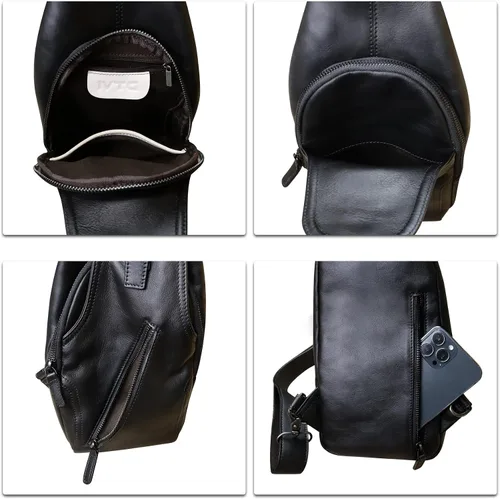 Miniatura 14 de Bolso bandolera de cuero genuino para mujeres y hombres, estilo vintage, de cuero real, a la moda, bandolera, Marrón