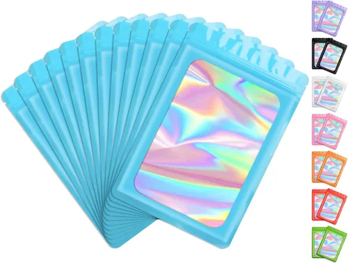 Miniatura 15 de FUNFERY 100 piezas de bolsas resellables transparentes holográficas, bolsas de embalaje a prueba de olores, bolsas de almacenamiento de alimentos