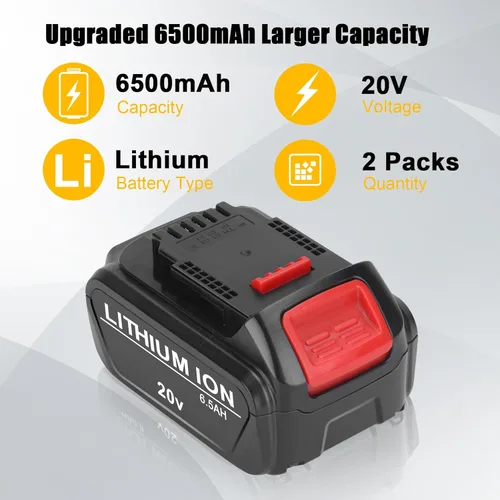 Miniatura 3 de Batería de repuesto de 20 V para Dewalt 20 V Max DCB201 DCB200 DCB204 DCB206 DCB203, compatible con batería y herramientas Dewalt de 20 V, 6500 mAh