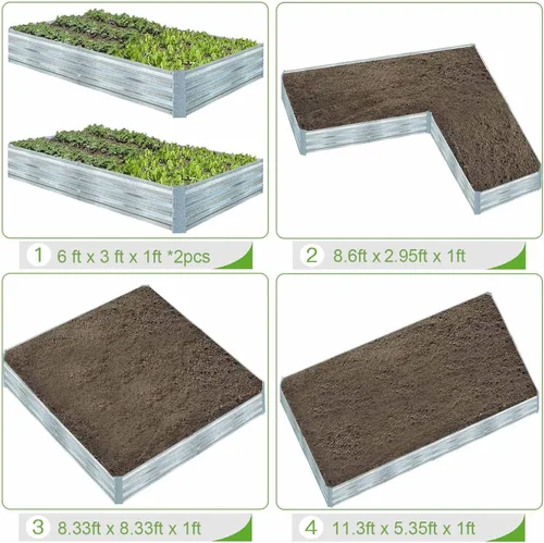 Miniatura 5 de Camas de jardín elevadas galvanizadas para verduras, caja de plantación grande de metal, kit de jardinería de acero para flores y hierbas