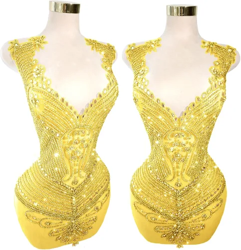 Miniatura 19 de Parches de cristal con cuentas grandes hechos a mano con diseños de apliques de diamantes de imitación para vestido formal de baile (L10-naranja)