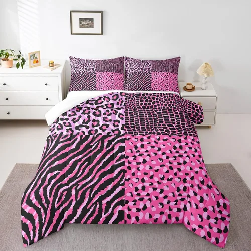 Miniatura 17 de Juego de ropa de cama individual de piel de cebra, guepardo y leopardo, para niños y adultos, juego de edredón de piel de animales salvajes