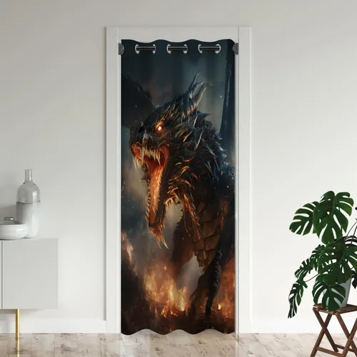Miniatura 8 de Cortinas de puerta de dragón para puertas, mágica cortina opaca medieval de animales de fantasía para armario de dormitorio de niños, con ojales