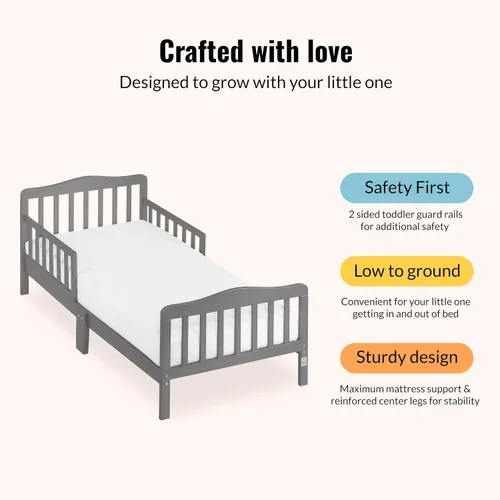Miniatura 5 de Dream On Me Diseño Clásico - Cama para niños pequeños en color gris acero, con certificado Greenguard Gold y JPMA, diseño bajo, dos rieles