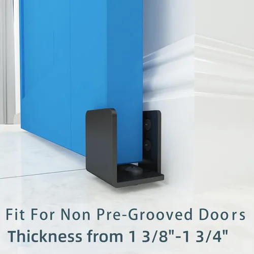 Miniatura 2 de JUBEST Guía de piso negro mate para montaje en pared, herrajes para puertas corredizas de granero de hasta 1-3/4 pulgadas de ancho y 1-7/8 pulgadas