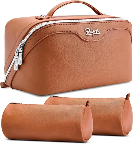 Miniatura 25 de BOYATU Bolsa organizadora de maquillaje de viaje, bolsa de cosméticos: Juego de 3 bolsas de maquillaje para mujeres con asa - Bolsas de aseo