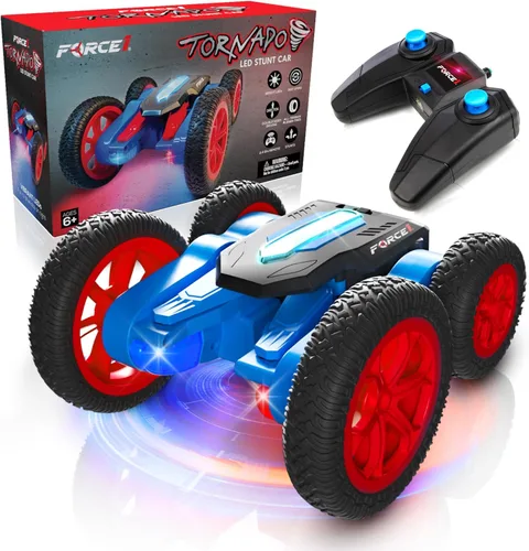 Miniatura 9 de Force1 Tornado+ - Auto de control remoto para niños - Autos RC rápidos de doble cara con pantalla LED interactiva, 4WD, auto de acrobacias Rojo Azul