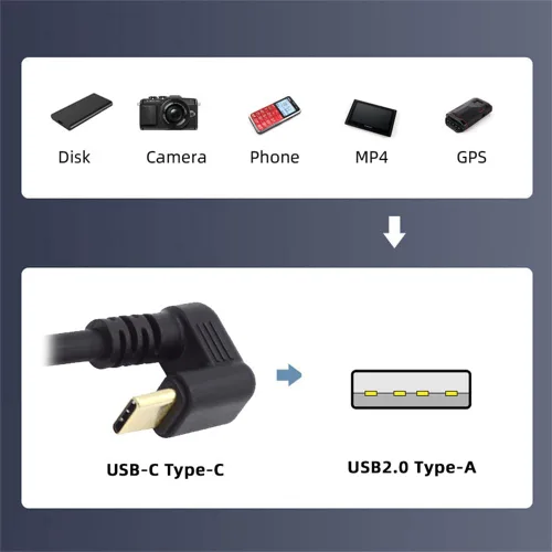 Miniatura 3 de xiwai USB2.0 Tipo-A a Tipo C USB-C macho a macho Cable de datos de alimentación 480Mbps negro opuesto en forma de U en ángulo trasero