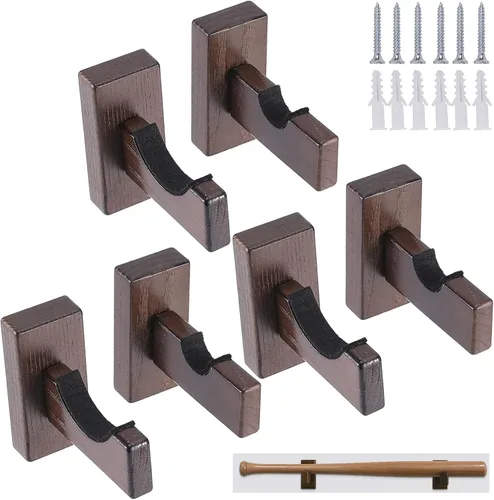 HAKZEON 6 soportes para bates de béisbol, soportes de madera maciza, soporte de pared para bates de béisbol con 9 tapones protectores y 9 tornillos