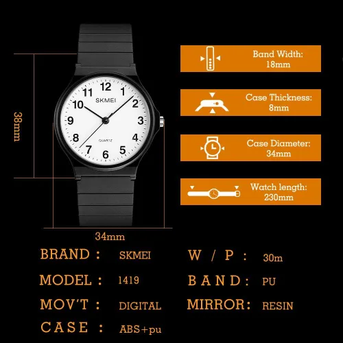 Miniatura 6 de SKMEI Reloj de pulsera impermeable para mujer, reloj de pulsera para dama, reloj de cuarzo analógico casual para mujer