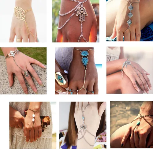 Miniatura 4 de Sexy Sparkles Retro Bracelet Finger Ring Bangle Slave Chain
