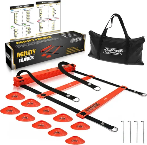 Escalera de agilidad POWER GUIDANCE (6.1 metros) con conos para entrenamiento de velocidad y agilidad y ejercicio de pies rápidos - Equipo de