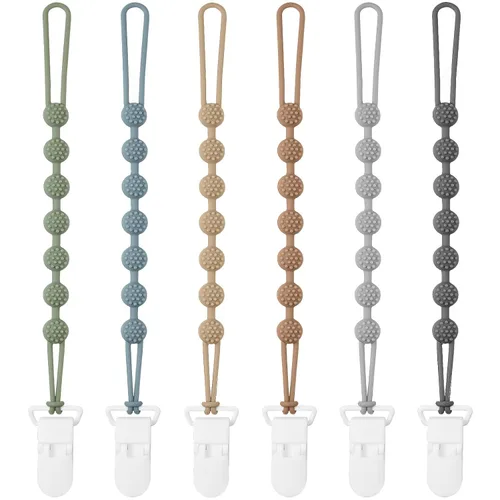 Eascrozn Paquete de 6 clips de silicona para chupete con diseño de una sola pieza para bebés, niños y niñas, sin BPA, clips suaves y flexibles para