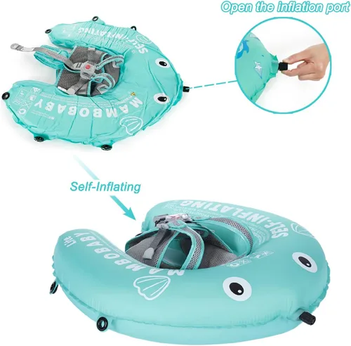 Miniatura 3 de Mambobaby Float Flotador de Piscina para Bebé Autoinflable con Toldo Flotador de Piscina Natación Comprimible Flotador Suave Sólido para Bebé