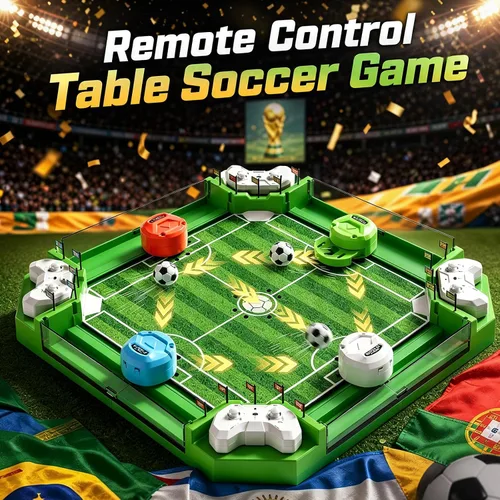 Miniatura 4 de Juego de mesa de futbolín con control remoto, mini juegos de mesa de fútbol con 3 bolas y 4 mandos remotos, juguete de mesa de fútbol para niños