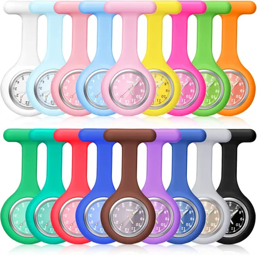 Outus 18 piezas de silicona para enfermera reloj de estetoscopio reloj de bolsillo portátil con segunda mano para médico enfermera 18 colores
