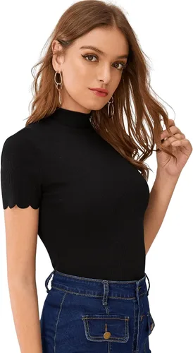 Miniatura 3 de SweatyRocks Camiseta de manga corta con cuello alto acanalado para mujer