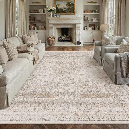 Miniatura 29 de Alfombra de área marrón lavable de 2 x 3 pies, alfombra vintage para entrada y cocina, antideslizante, suave, de pelo bajo desgastado, alfombra