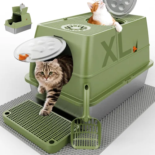 Miniatura 14 de 2PACK Stainless Steel Litter Box with Lid, XL Extra Large Litter Box Enclosed Top Entry Metal Litterbox for Big Cats & Multi-Cats, Easy Cleaning